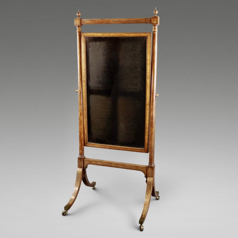 A Fine Sheraton Satinwood Cheval Mirror